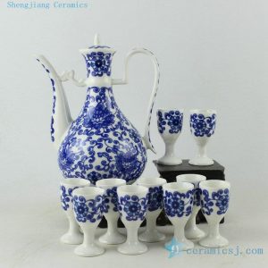 Porcelain blue white floral design wine sets