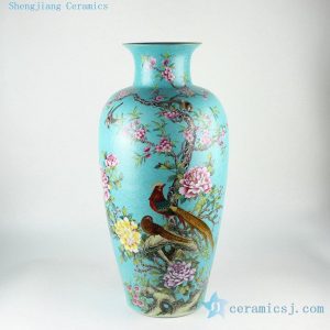 RYHV34 24.4" Jingdezhen high quality hand painted blue needle painting floral bird vases