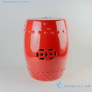 RYKB111b 17" Chinese red ceramic drum stools