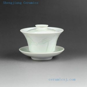 Jingdezhen porcelain Gaiwan celadon carved