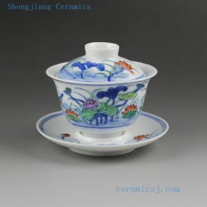 14G116 150cc Jingdezhen hand made painted lotus porcelain Gaiwan