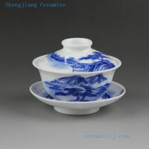 Jingdezhen hand made painted blue white porcelain Gaiwan