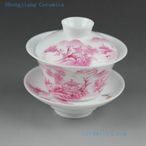 100cc Jingdezhen hand made famille rose painted porcelain Gaiwan, landscape , animal, peach, floral design