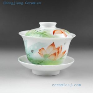 Jingdezhen hand made new color painted porcelain Gaiwan, landscape, fish, bird floral design