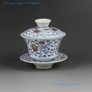 Jingdezhen hand made porcelain Gaiwan, blue white flower, bird, phoenix, long life design