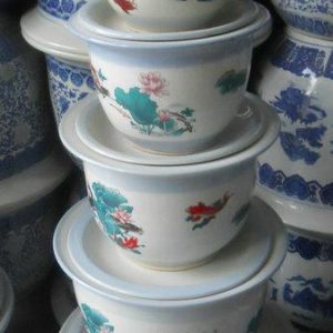 RYIQ Chinese set of 7 ceramic planters with saucers