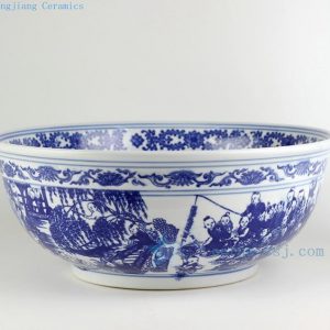 RZDE01 16" Chinese blue white fish bowls children playing design