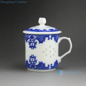 CBAH01 Jingdezhen blue and white rice pattern porcelain tea mugs
