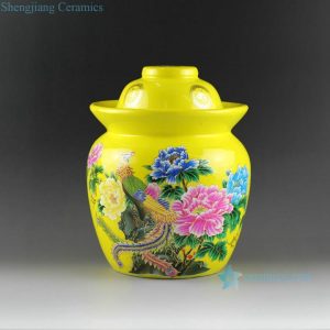 DL98 Flower bird butterfly design ceramic pickle jars red, yellow and blue