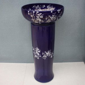 RYXW031 Blue floral design Ceramic Pedestal Lavatory Basin