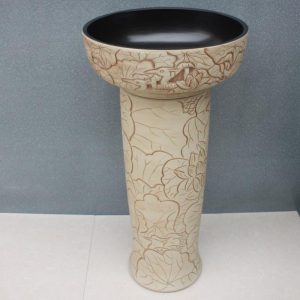 RYXW033 Carved flower bird design Ceramic Pedestal Lavatory Sink