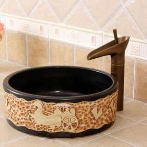Carved horses design Ceramic Bathroom Sink