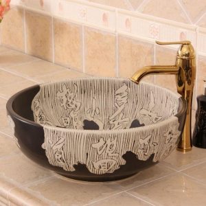 RYXW275 Carved Chinese Character design Ceramic Bathroom Sink