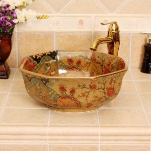 RYXW343 Jingdezhen Ceramic sanitary ware china 8 sided colored bathroom sink