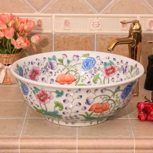 Floral design Ceramic bathroom corner sink