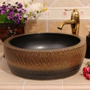 RYXW513 Color glazed carved outside design Ceramic wash basin size 16"