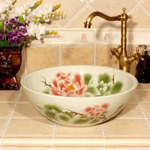 RYXW559 Flower design Ceramic enameled kitchen sink