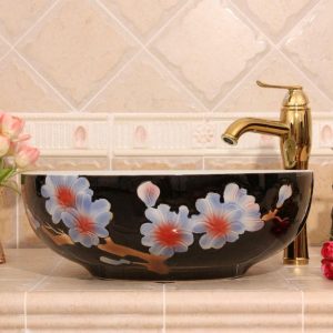 RYXW564 Flower design bathroom ceramic sink