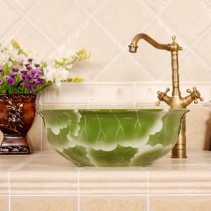 RYXW565 Flower design bathroom ceramic Chinese wash basin