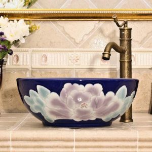 RYXW568 Flower design bathroom ceramic sink