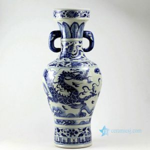 RZEZ01 25.3inch Blue and white dragon vases with elephant handle Ming dynasty reproduction