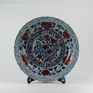 RZEZ09-A 17.5" Ming Reproduction blue and white copper red phoenix Porcelain plates