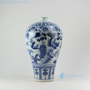 RZEZ14 17" High quality Ming Reproduction blue and white Mei vase Xiaohe chase Hanxin design