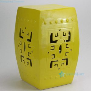 RYKB118-A Yellow Carved Square Ceramic Garden Stool