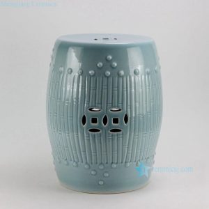 RYKB88-B 17inch Celadon Blue Bamboo design Ceramic Garden Stool