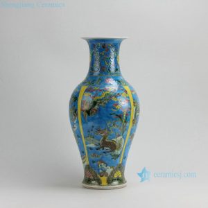 RZFA02 H17.7" Jingdezhen Famille rose porcelain vases; hand painted animal design