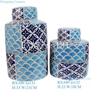 RXAW-xs131 Set of 2 Blue Round Tin Jar