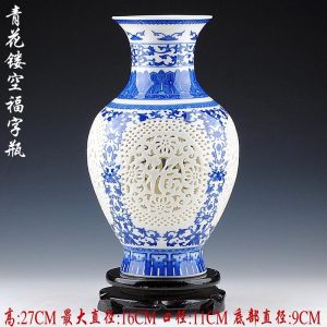 Hollowed-out Ivory Blue White Ceramic Vases