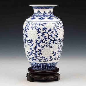 C25-1 h9" Blue & White Rice Pattern Vases