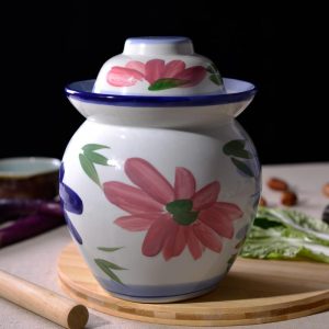 C87-2 Set of 6  Nice Flower design Ceramic Pickle Jars
