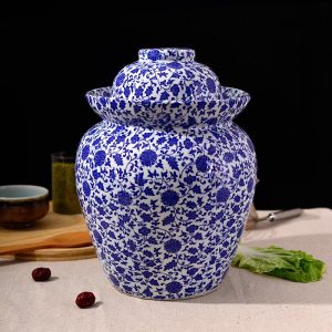 C87-7 Set of 6 Blue White Floral design Ceramic Pickle Jars