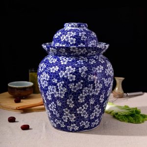 C87-8 Set of 6 Blue White Floral design Ceramic Pickle Jars