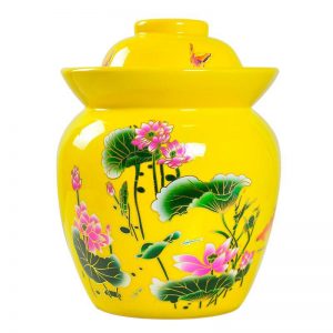 C89-01 Yellow Lotus design Ceramic Pickle Jars