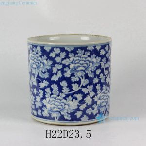 RYLU24-B D9" Blue & White Floral design Ceramic Pen Holder