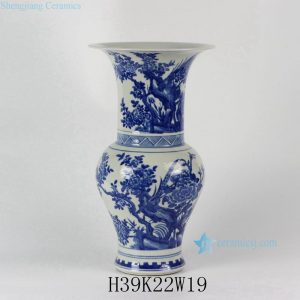 RYLU25 H15.4" Flower Bird Blue and White Vases