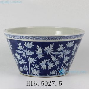 RYLU27 D11" Bamboo Design Blue and White Porcelain Planters