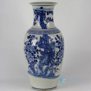 RYLU33 H19" Flower Bird Blue and White Porcelain Vases