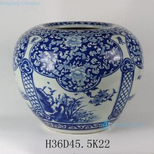RYLU38 D18" Porcelain Medallion Flower Design Blue and White Pots