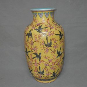 RYRK11 h16" Qing reproduction Yellow Swallow Porcelain Vases