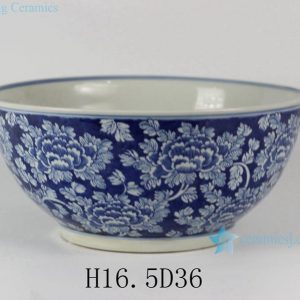 RYLU31 14" Hand painted White Blue Floral design Porcelain Fishbowls