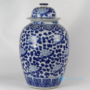 RYLU42 21inch Hand painted Blue & White Floral Ceramic Ginger Jar