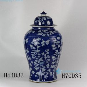 RYLU45 28" Ceramic Hand painted Bamboo Blue and White Ginger Jar
