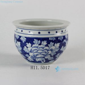RYLU52 6.7" Blue and White Ceramic Flower Pot