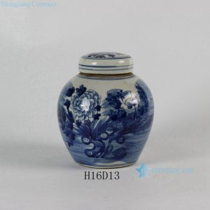 RYLU55-B Blue & White Flower Lidded Jar