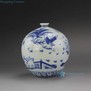 RYUJ17 5.5" Blue White Children Ceramic Vase