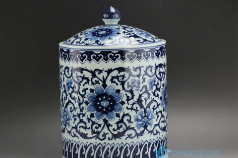 RZFQ02 13" Ceramic Blue and White Floral Tea Jar